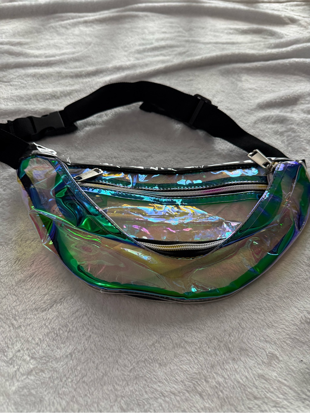 Iridescent Holographic Fanny Pack - Green/Purple Shine